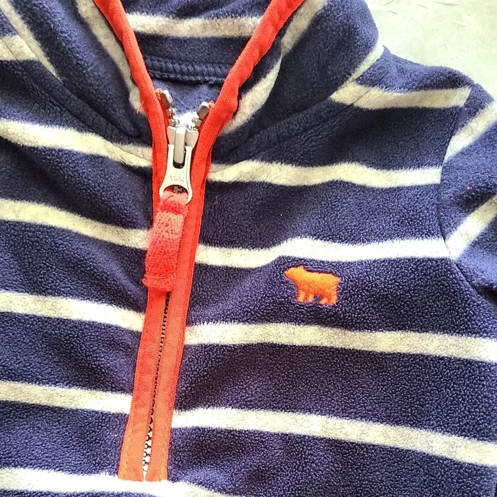 Carter's Navy and White Striped Kids Hoodie Pullover Red Details Zipper Winter